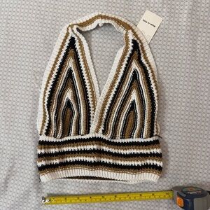 Striped Crochet Halter Top - M